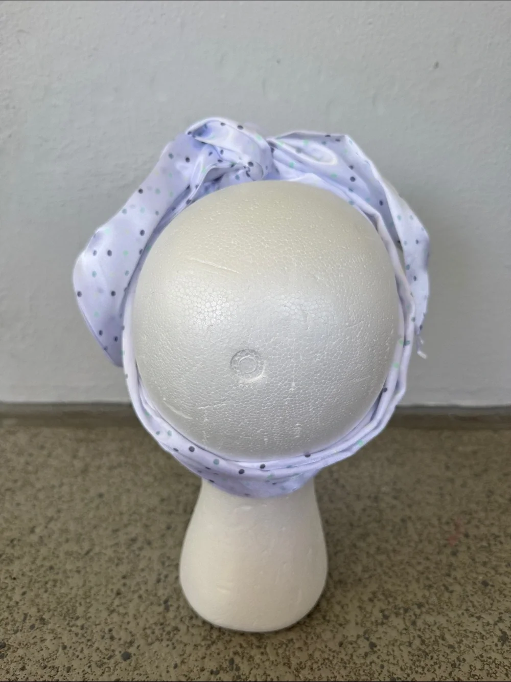 Happily Grey white green satin polka dot print head scarf